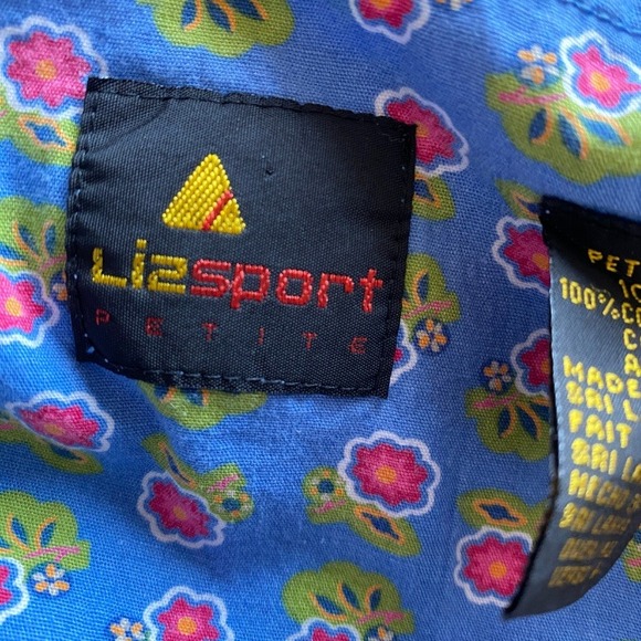 Lizsport Vintage 90s Floral Cotton Button up Midi Dress Blue Petite 10P cottage - Picture 8 of 9